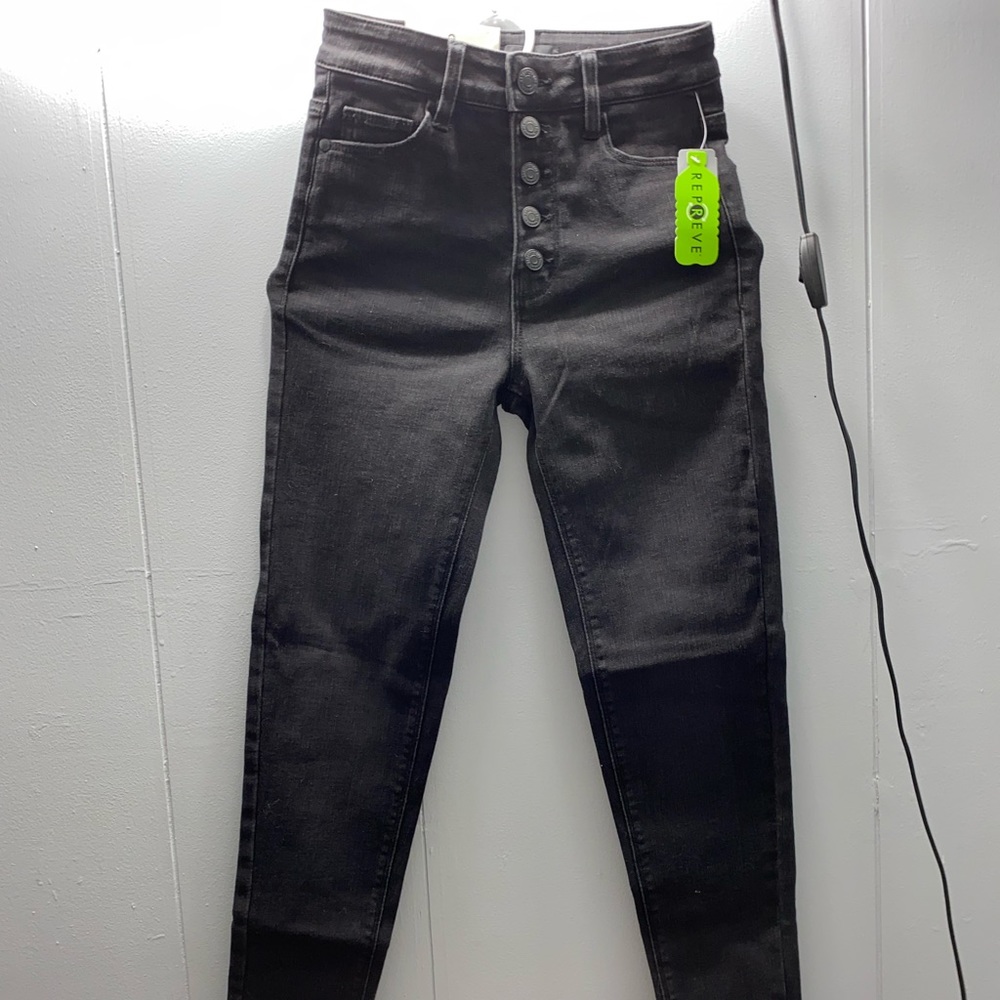 High waisted button black jeans